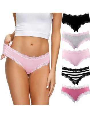 Women’s Underwear Soft Breathable Cotton Brief Ladies Panties 5-Pack