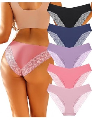 Underwear for Women Lace Sexy Hipster V Cut No Show Bikini Panties