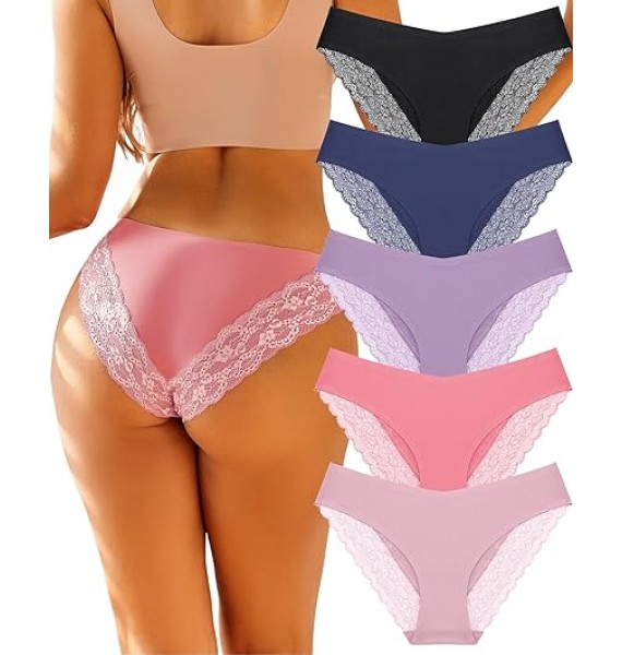 Underwear for Women Lace Sexy Hipster V Cut No Show Bikini Panties