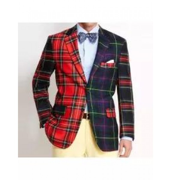 Mens Casual Business Plaid Blazer Jacket