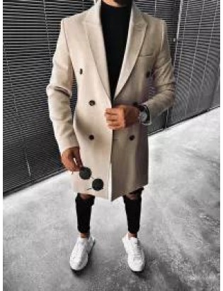 Men's Fashion Solid Color Belted Button Coat Coat