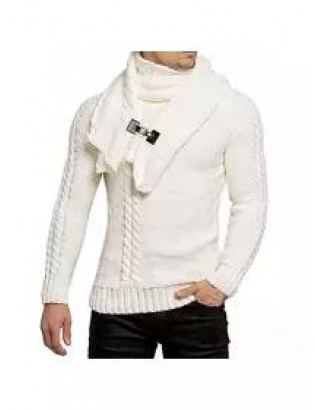 Men's Detachable Scarf Collar Long Sleeve Pullover Sweater