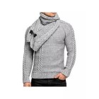 Men's Detachable Scarf Collar Long Sleeve Pullover Sweater