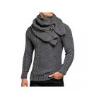 Men's Detachable Scarf Collar Long Sleeve Pullover Sweater