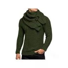 Men's Detachable Scarf Collar Long Sleeve Pullover Sweater