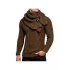 Men's Detachable Scarf Collar Long Sleeve Pullover Sweater