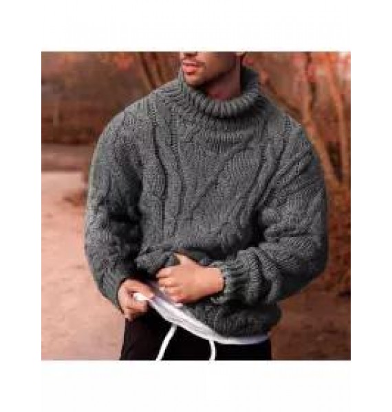 Men's Fashion Casual Warm Solid Color Twisted Turtleneck Sweater