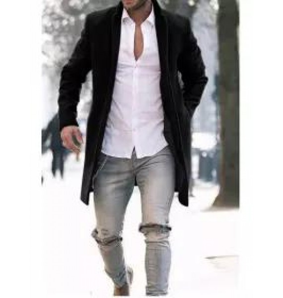 Fashion Casual Lapel Shoulder Padded Long Sleeves Slim Long Suit Coat