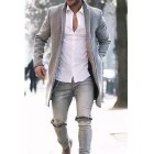 Fashion Casual Lapel Shoulder Padded Long Sleeves Slim Long Suit Coat