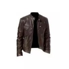 Mens Leather New PU Coat Stand Collar Leather Jacket