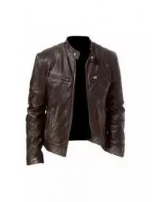 Mens Leather New PU Coat Stand Collar Leather Jacket