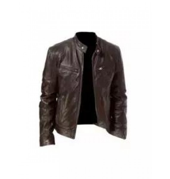 Mens Leather New PU Coat Stand Collar Leather Jacket