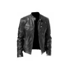 Mens Leather New PU Coat Stand Collar Leather Jacket