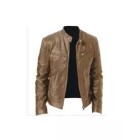 Mens Leather New PU Coat Stand Collar Leather Jacket