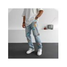 Men's Fashion Butterfly Print Ripped Jeans