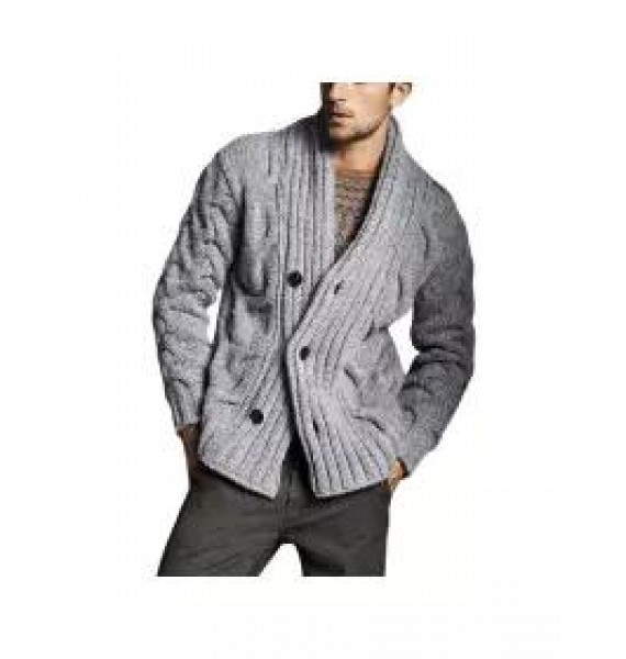 Men's Solid Color Knit Jacquard Sweater Jacket