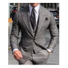 Men's fashion gray checkered double pocket business suit