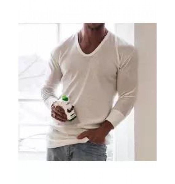 Men's Breathable Plain Deep V Long Sleeve Top