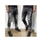 Street Style Plain Hole Zipper Slim Jeans Pants