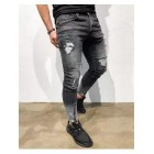 Street Style Plain Hole Zipper Slim Jeans Pants