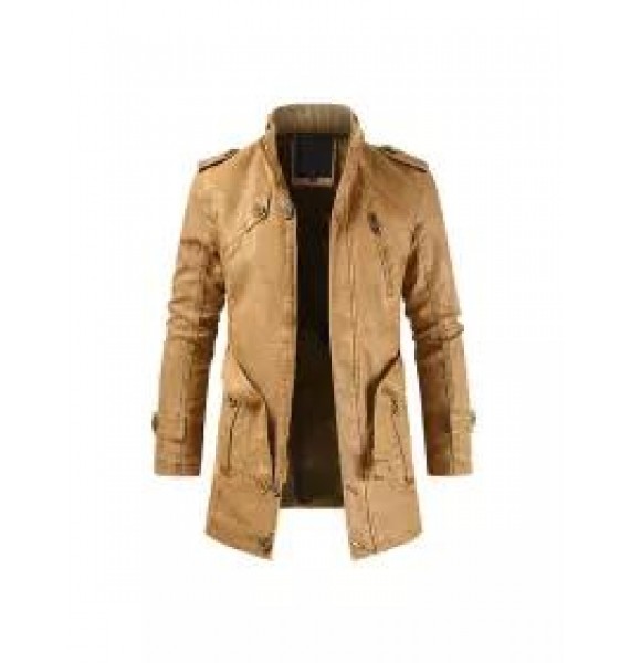 Mens Outdoor Long Leather Cold-resistant Jacket