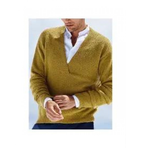 Men's V-Neck Warm Knit Solid Color Long Sleeve Sweater