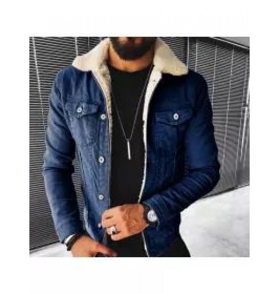 Men's Casual Punk Motorcycle Imitation Wool Washed Denim Jacket