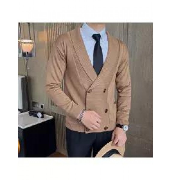 Gentlemen's Simple Plain Double-button Knitted Cardigan