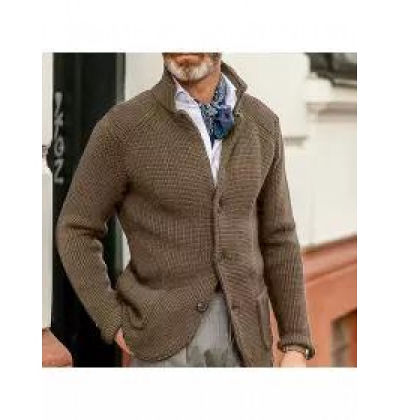 Men's Stand Collar Cardigan Knit Jacket