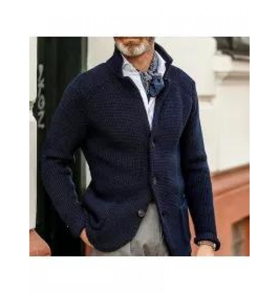 Men's Stand Collar Cardigan Knit Jacket