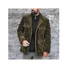 Mens Casual Retro Solid Color Multi-pocket Corduroy Jacket