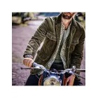 Mens Casual Retro Solid Color Multi-pocket Corduroy Jacket