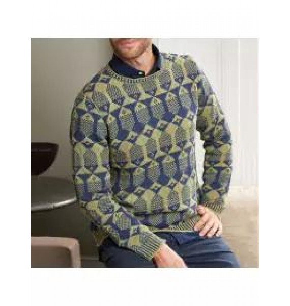 Men's Vintage Jacquard Crew Neck Long Sleeve Sweater