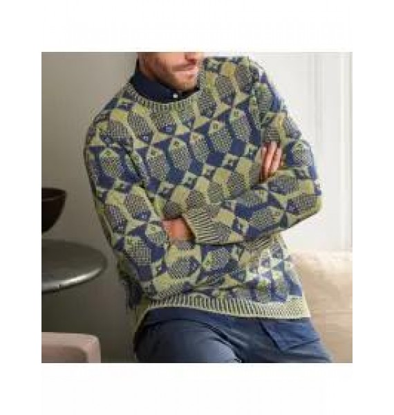 Men's Vintage Jacquard Crew Neck Long Sleeve Sweater