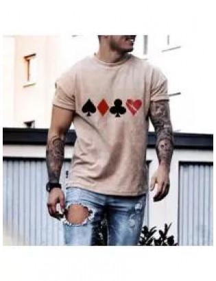 Mens Fashion Casual Poker Print T-shirt