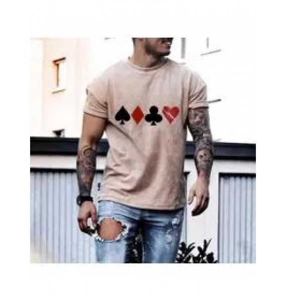 Mens Fashion Casual Poker Print T-shirt