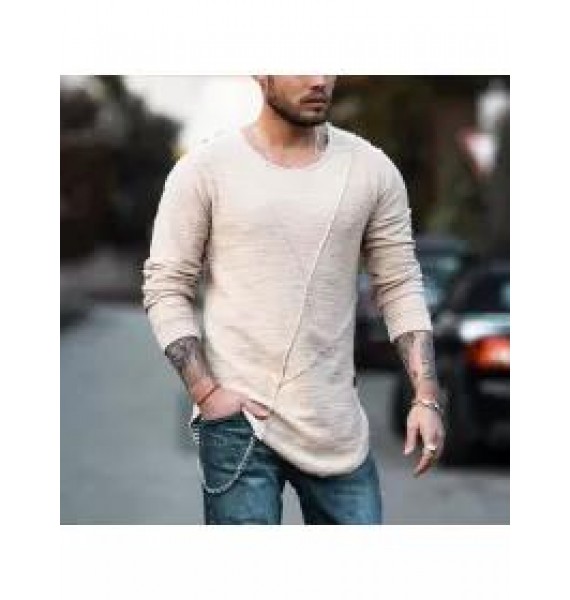 Fashion Stitching Raw Edge Long Sleeve T-shirt