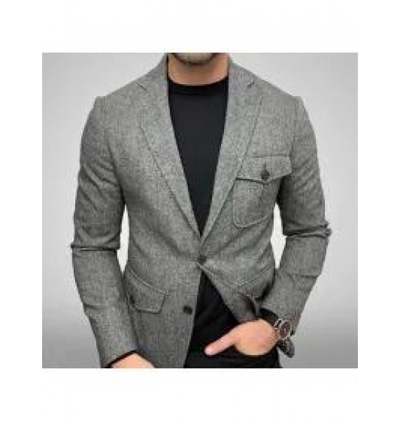 Men's Fashion Gray Multi Pocket Blazer