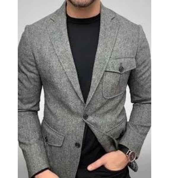 Men's Fashion Gray Multi Pocket Blazer