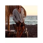 Casual fashion low chest deep V-neck knitted long sleeve solid color sweater