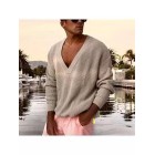 Casual fashion low chest deep V-neck knitted long sleeve solid color sweater