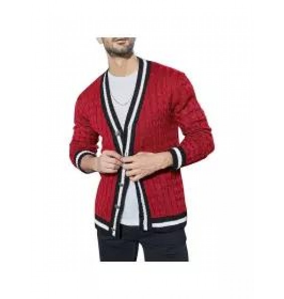 Men's British Style Jacquard Colorblock Knit Sweater Jacket