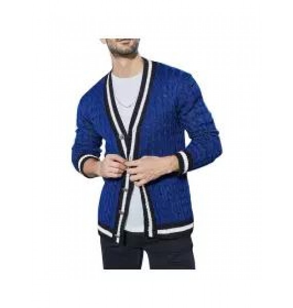 Men's British Style Jacquard Colorblock Knit Sweater Jacket