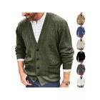 Men's English Solid V-Neck Jacquard Knit Sweater Jacket