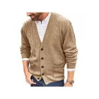 Men's English Solid V-Neck Jacquard Knit Sweater Jacket