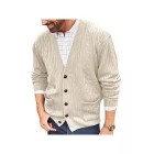 Men's English Solid V-Neck Jacquard Knit Sweater Jacket