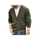 Men's English Solid V-Neck Jacquard Knit Sweater Jacket