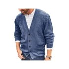 Men's English Solid V-Neck Jacquard Knit Sweater Jacket