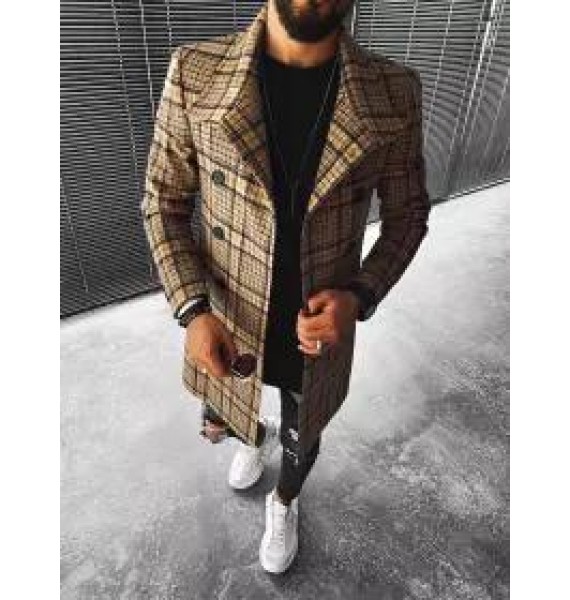 Street Fashion Casual Plaid Texture Slim Long Sleeve Coat