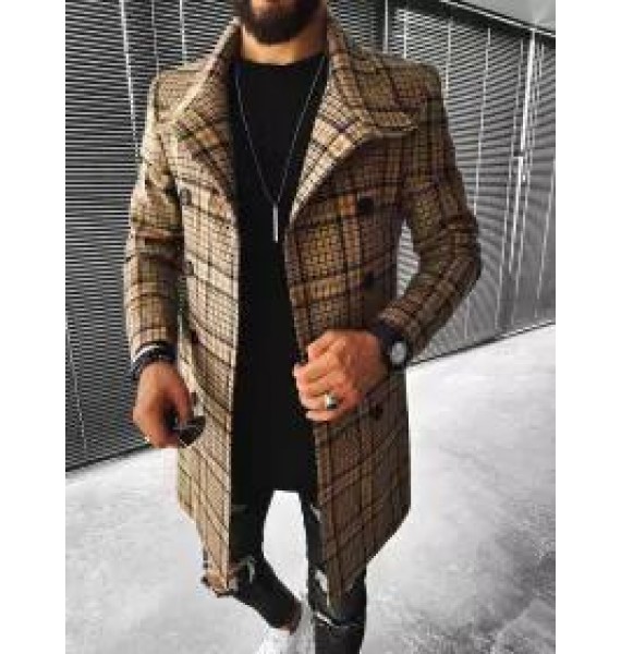 Street Fashion Casual Plaid Texture Slim Long Sleeve Coat